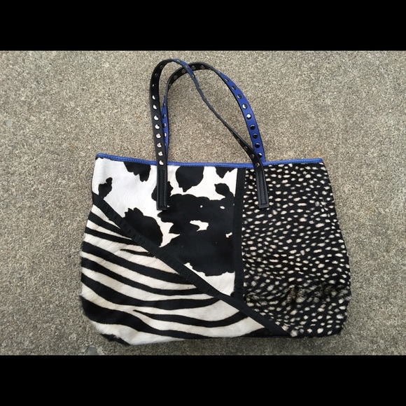 Asia Bellucci Blue & Black Fur Shoulder Bag NWOT - Picture 1 of 7